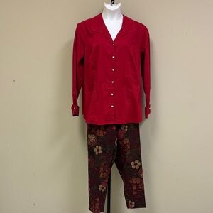 Talbots Red Blouse with Floral Pants
